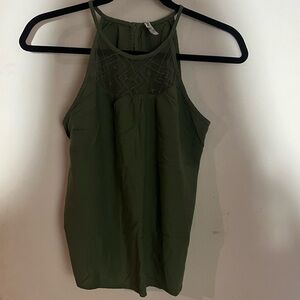 Mudd Tank Top Size XS High Neck Mesh Lace Khaki Green Womens Rayon Lightweight